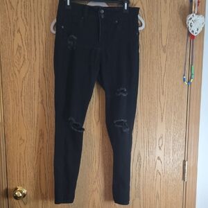 Black Skinny Distressed Jeans with Stretch